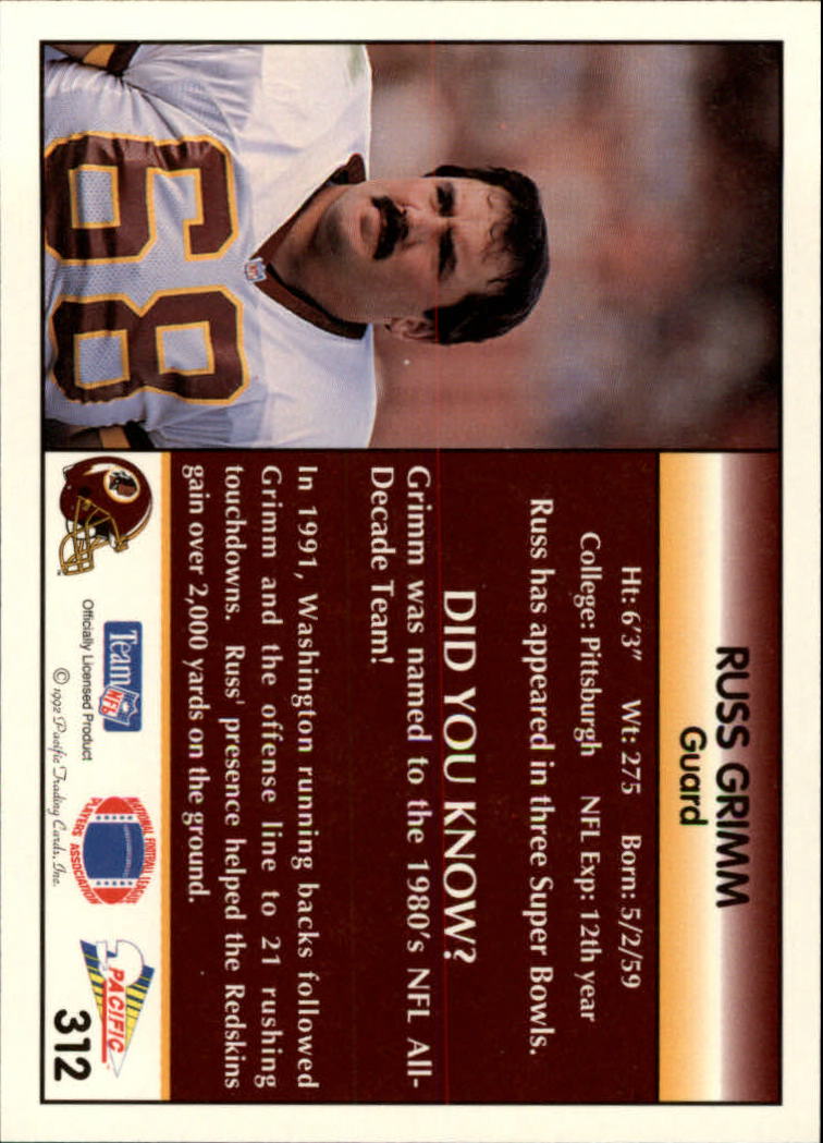 1992 Pacific Football "Main Set" Base Cards #221 to #440 - Picture 185 of 438