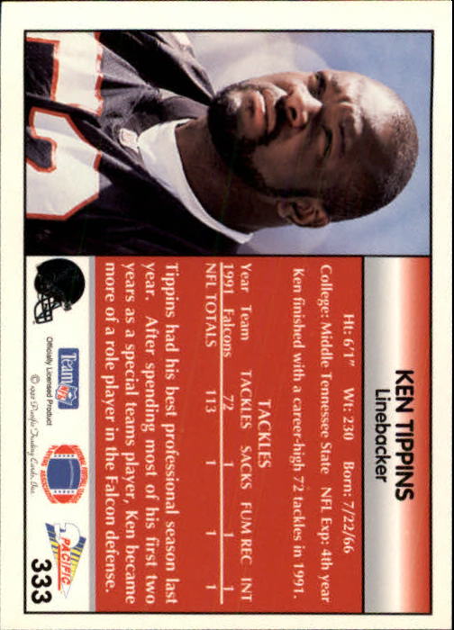 1992 Pacific #333 Ken Tippins RC back image