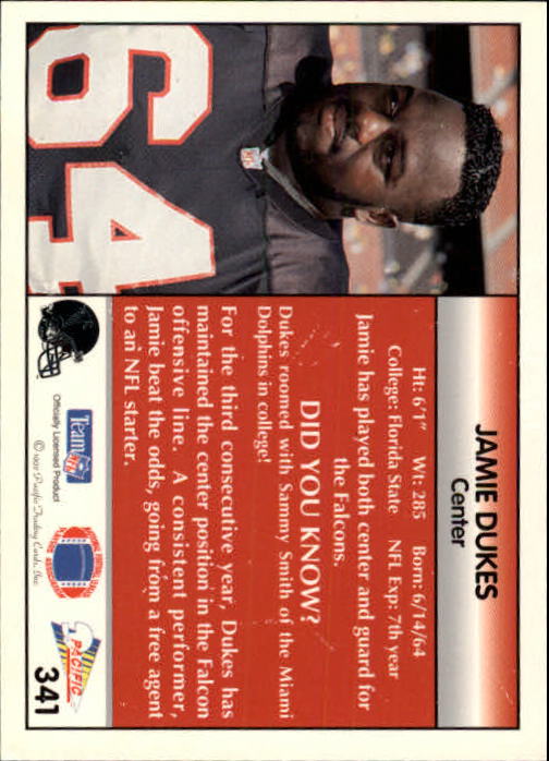 1992 Pacific #341 Jamie Dukes RC back image