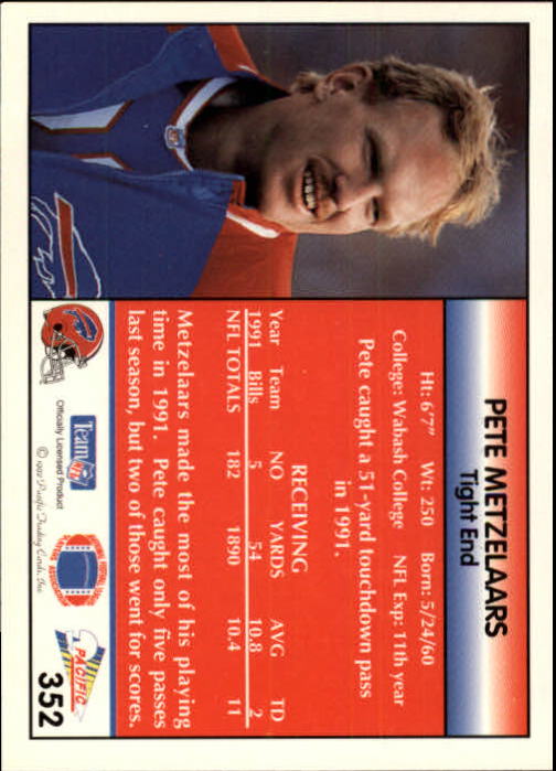 B1903- 1992 Pacific Football Cards 251-500 +Rookies -You Pick- 15+ FREE US SHIP - Picture 195 of 481