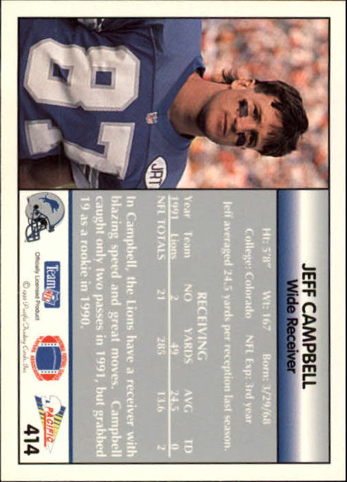 B1903- 1992 Pacific Football Cards 251-500 +Rookies -You Pick- 15+ FREE US SHIP - Picture 317 of 481