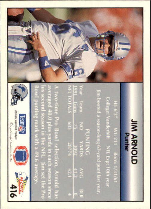 B1903- 1992 Pacific Football Cards 251-500 +Rookies -You Pick- 15+ FREE US SHIP - Picture 321 of 481