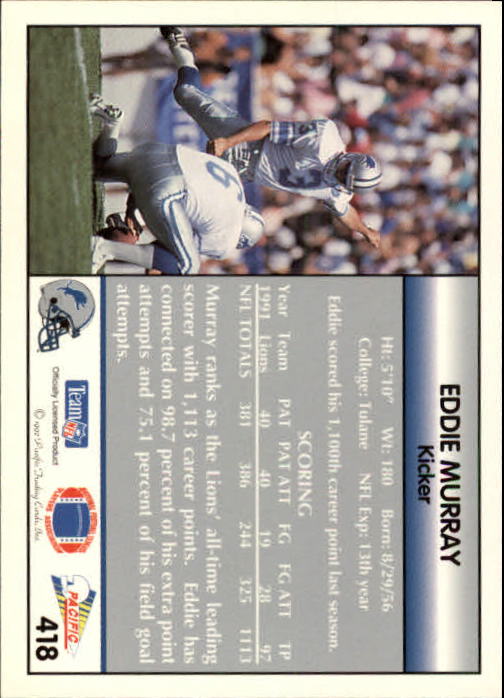B1903- 1992 Pacific Football Cards 251-500 +Rookies -You Pick- 15+ FREE US SHIP - Picture 324 of 481