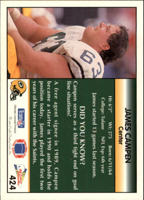 1992 Pacific #424 James Campen back image