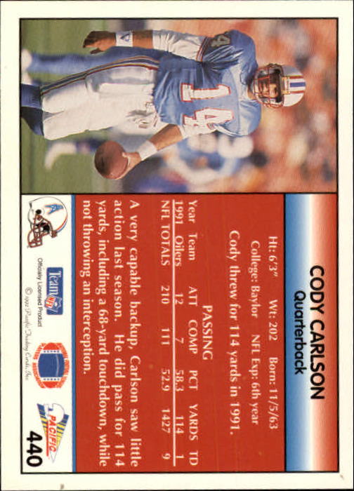 1992 Pacific #440 Cody Carlson back image