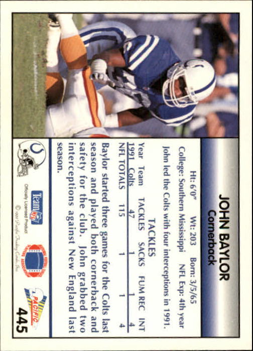 B1903- 1992 Pacific Football Cards 251-500 +Rookies -You Pick- 15+ FREE US SHIP - Picture 378 of 481