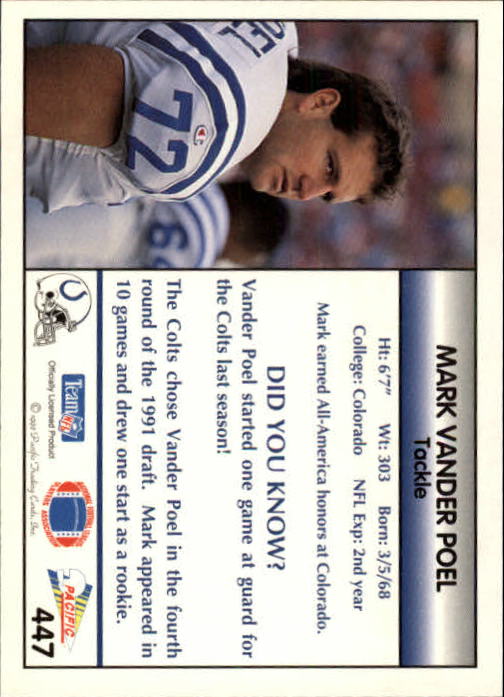 B1903- 1992 Pacific Football Cards 251-500 +Rookies -You Pick- 15+ FREE US SHIP - Picture 382 of 481