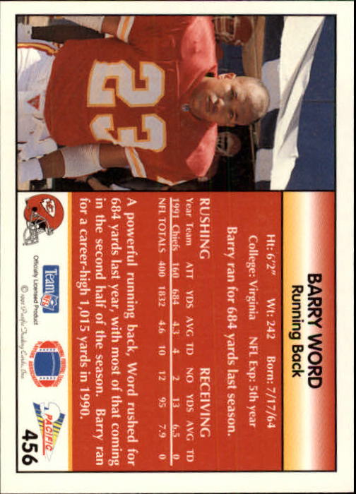 1992 Pacific #456 Barry Word back image