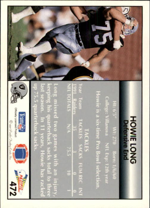 1992 Pacific #472 Howie Long back image