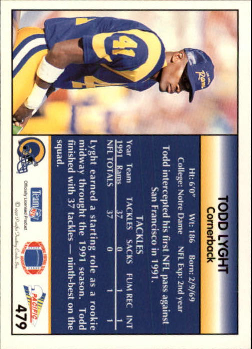 B1903- 1992 Pacific Football Cards 251-500 +Rookies -You Pick- 15+ FREE US SHIP - Picture 442 of 481