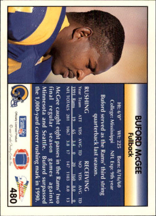 B1903- 1992 Pacific Football Cards 251-500 +Rookies -You Pick- 15+ FREE US SHIP - Picture 444 of 481