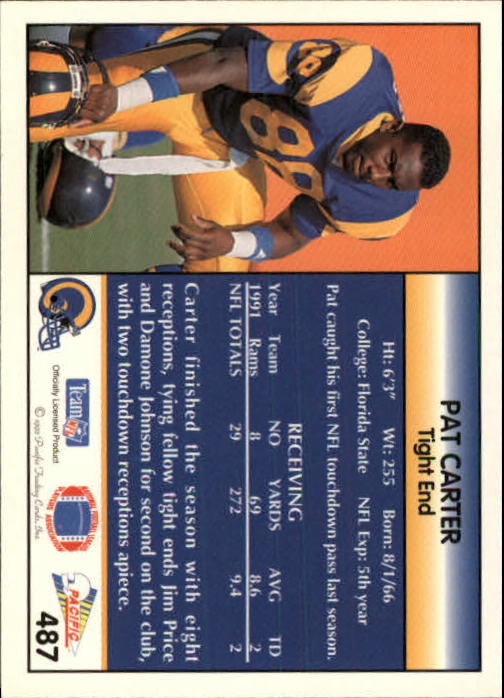 B1903- 1992 Pacific Football Cards 251-500 +Rookies -You Pick- 15+ FREE US SHIP - Picture 457 of 481
