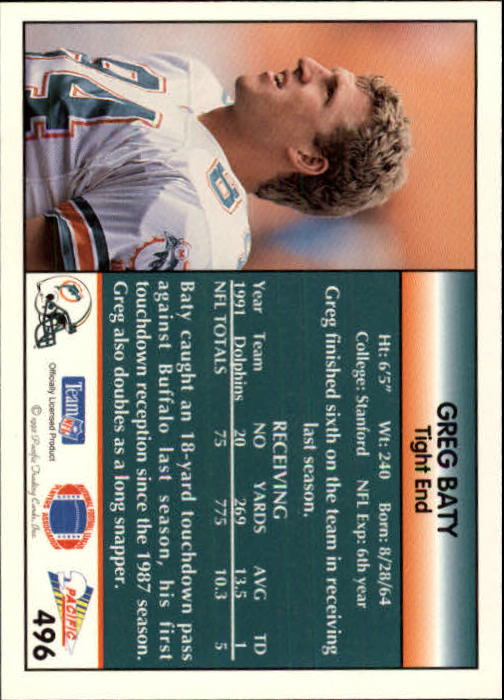B1903- 1992 Pacific Football Cards 251-500 +Rookies -You Pick- 15+ FREE US SHIP - Picture 473 of 481