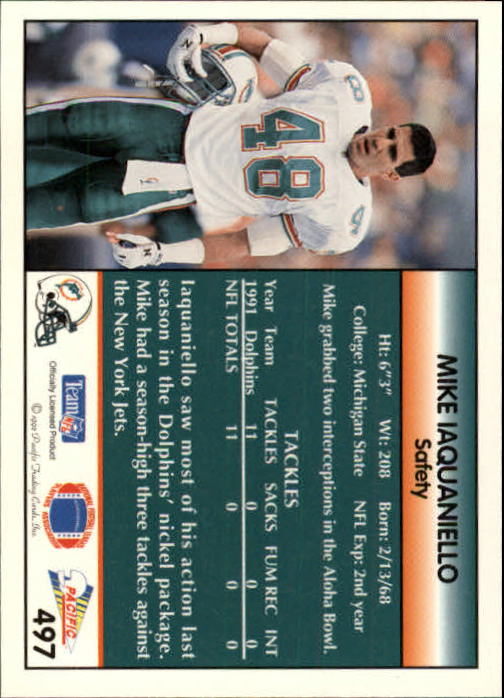 Mike Iaquaniello autographed Football Card (Miami Dolphins) 1991 Score #22T