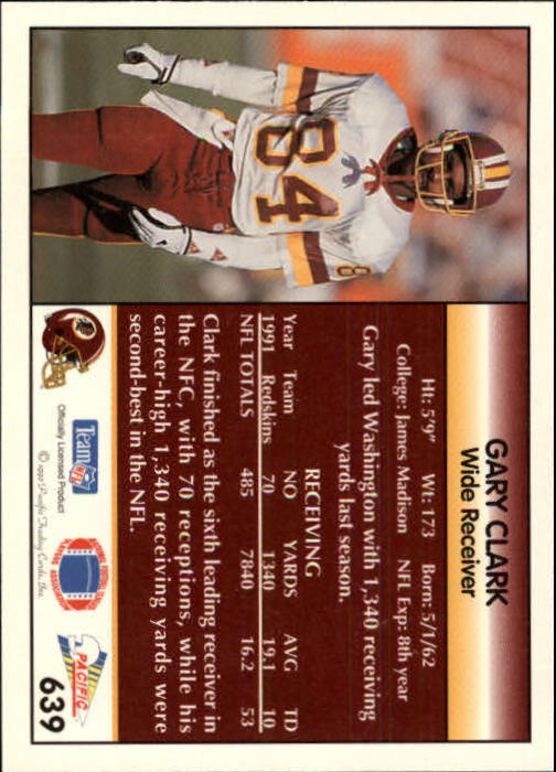 1992 Pacific #639 Gary Clark back image