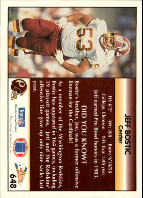 1992 Pacific #648 Jeff Bostic back image