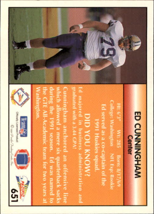 1992 Pacific #651 Ed Cunningham RC back image