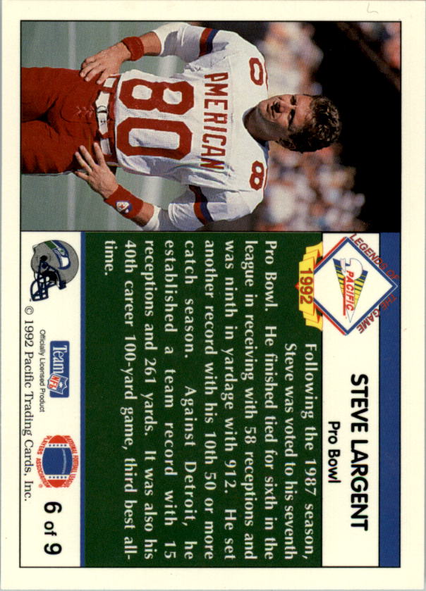 1992 Pacific Steve Largent #6 Steve Largent/Pro Bowl back image