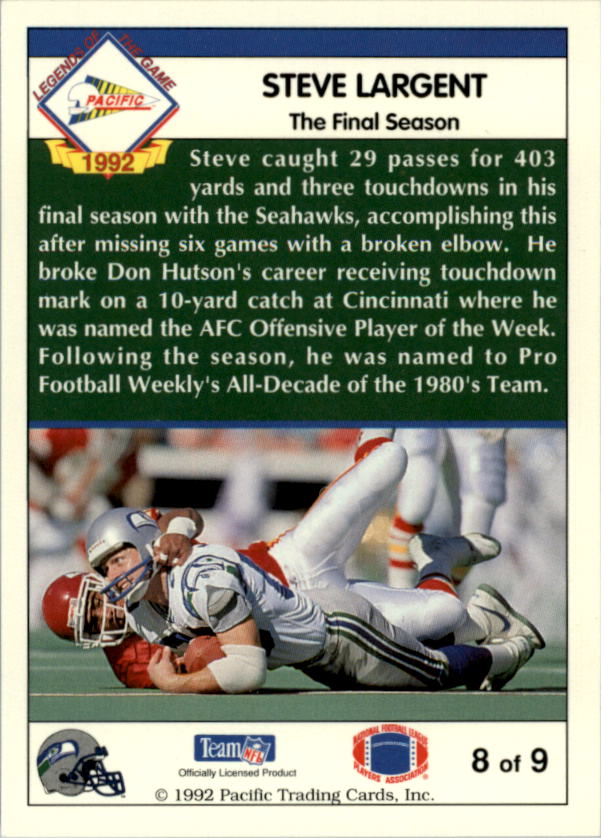 1992 Pacific Steve Largent #8 Steve Largent/The Final Season back image