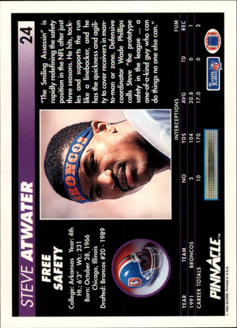 1992 Pinnacle #24 Steve Atwater back image