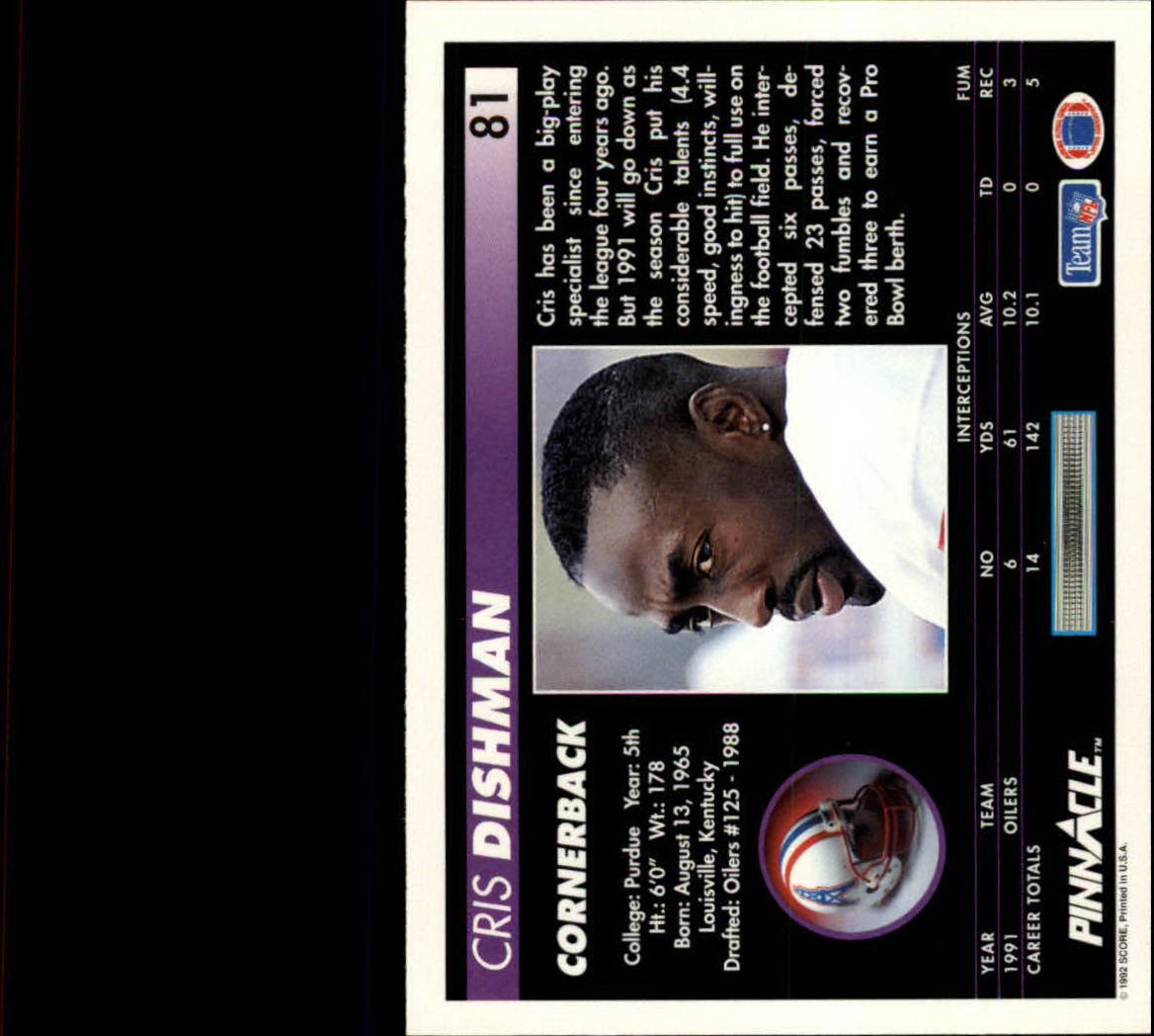 1992 Pinnacle #81 Cris Dishman back image