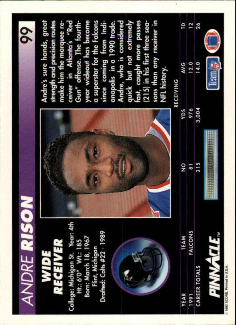 1992 Pinnacle #99 Andre Rison back image