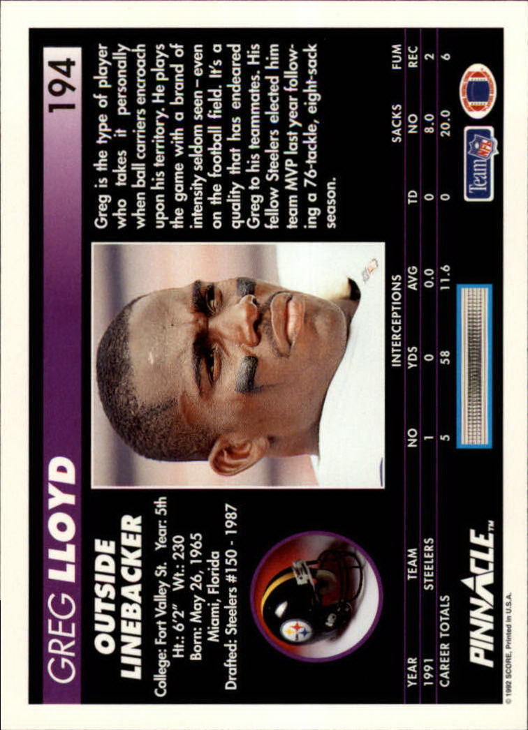 A1803- 1992 Pinnacle FB Card #s 1-250 +Rookies -You Pick- 15+ FREE US SHIP - Picture 389 of 499