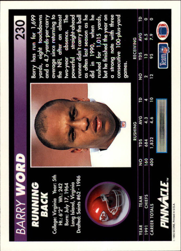 A1803- 1992 Pinnacle FB Card #s 1-250 +Rookies -You Pick- 15+ FREE US SHIP - Picture 459 of 499