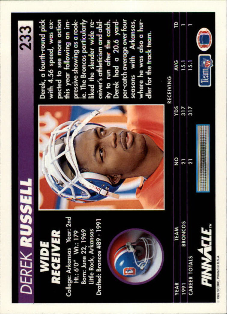 A1803- 1992 Pinnacle FB Card #s 1-250 +Rookies -You Pick- 15+ FREE US SHIP - Picture 465 of 499