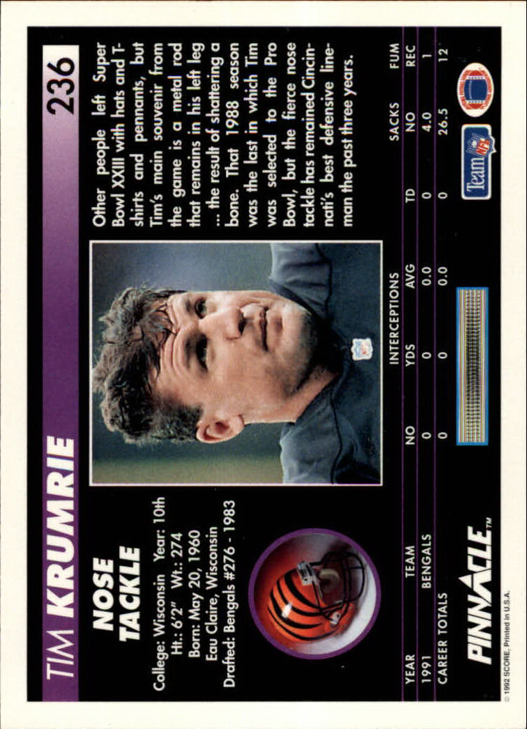 A1803- 1992 Pinnacle FB Card #s 1-250 +Rookies -You Pick- 15+ FREE US SHIP - Picture 471 of 499