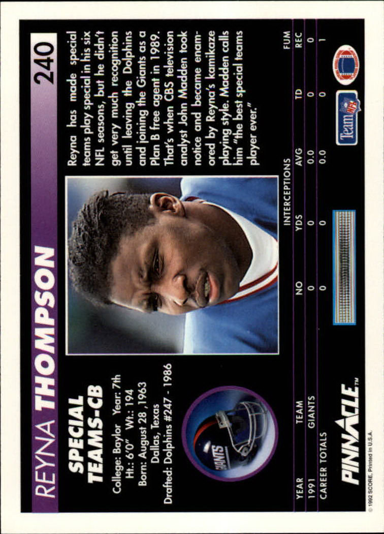 A1803- 1992 Pinnacle FB Card #s 1-250 +Rookies -You Pick- 15+ FREE US SHIP - Picture 479 of 499