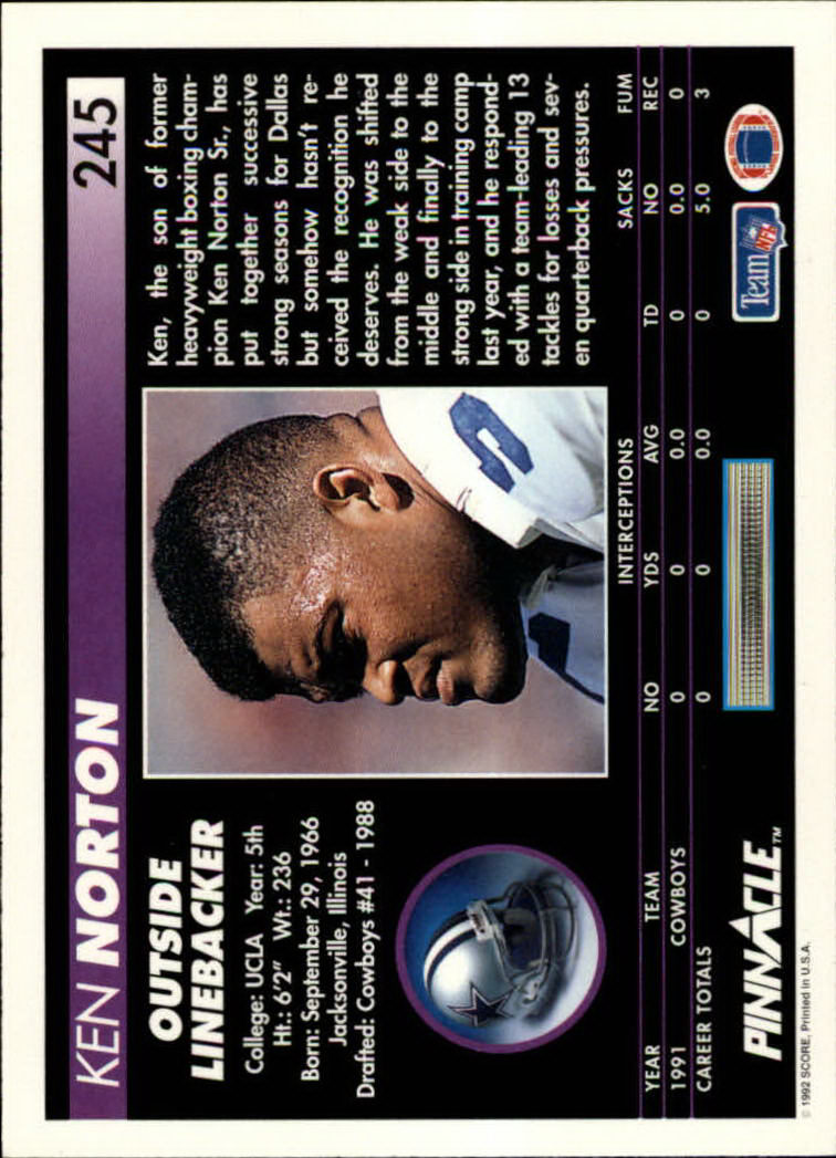 A1803- 1992 Pinnacle FB Card #s 1-250 +Rookies -You Pick- 15+ FREE US SHIP - Picture 489 of 499