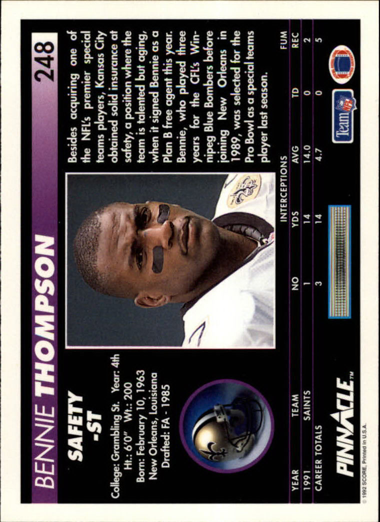 A1803- 1992 Pinnacle FB Card #s 1-250 +Rookies -You Pick- 15+ FREE US SHIP - Picture 495 of 499