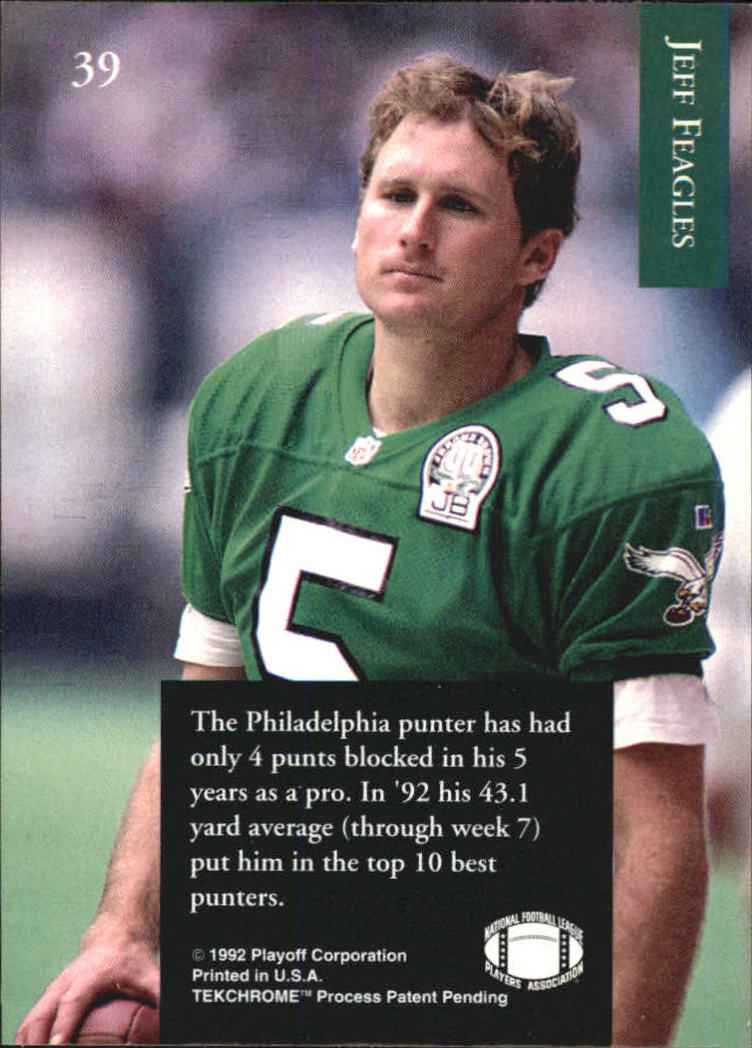 1992 Playoff #39 Jeff Feagles back image