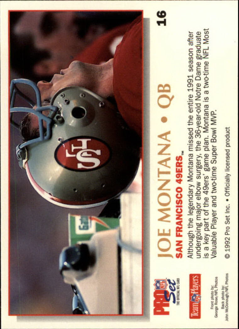 1992 Power #16 Joe Montana back image
