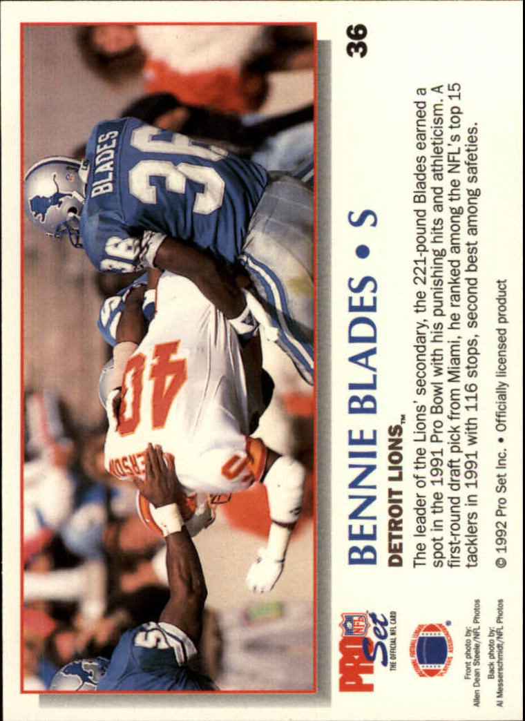 1992 Power #36 Bennie Blades back image