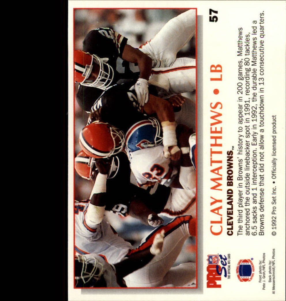 1992 Power #57 Clay Matthews back image