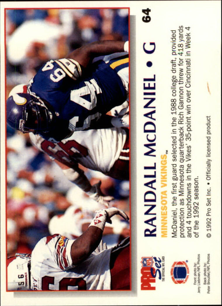 1992 Power #64 Randall McDaniel back image