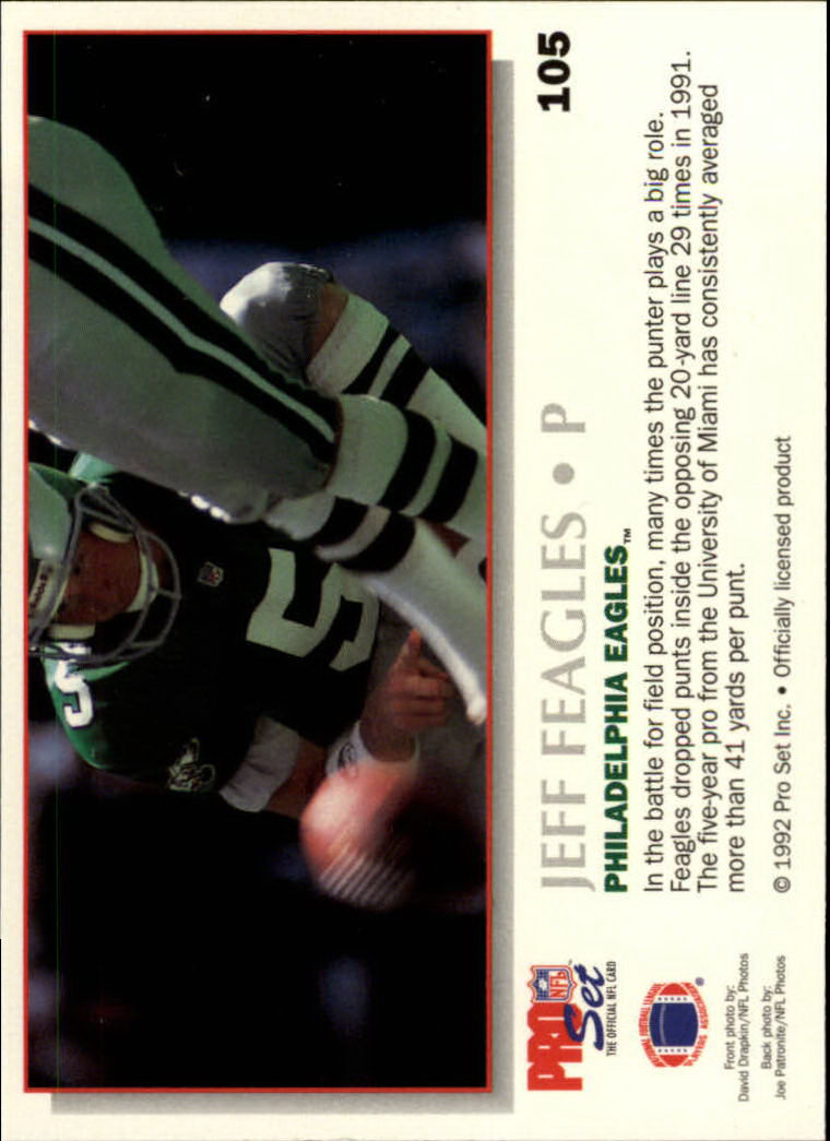 1992 Power #105 Jeff Feagles back image
