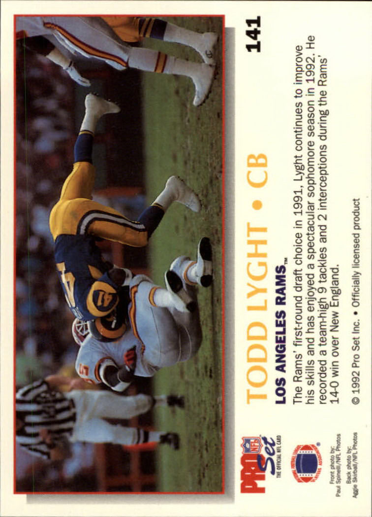 1992 Power #141 Todd Lyght back image