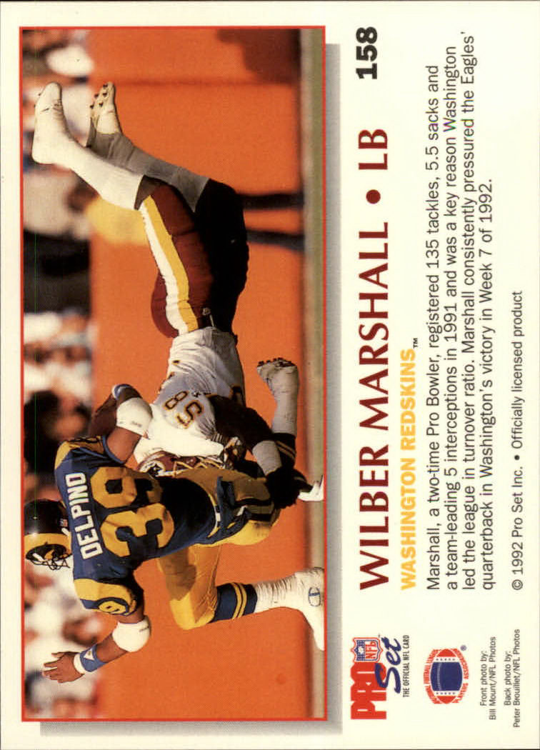 1992 Power #158 Wilber Marshall back image