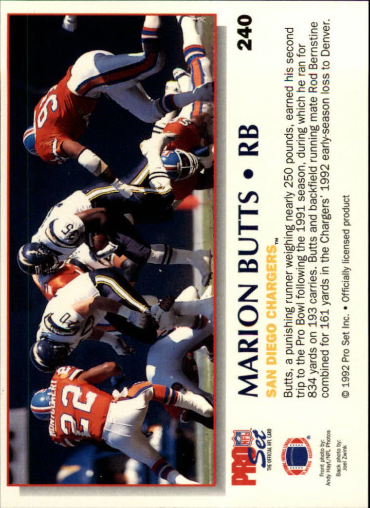 1992 Power #240 Marion Butts back image