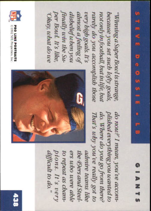 1992 Pro Line Portraits Football "Main Set" Base Cards #301 to #467 - Picture 275 of 329