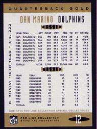 1992 Pro Line Portraits QB Gold #12 Dan Marino back image