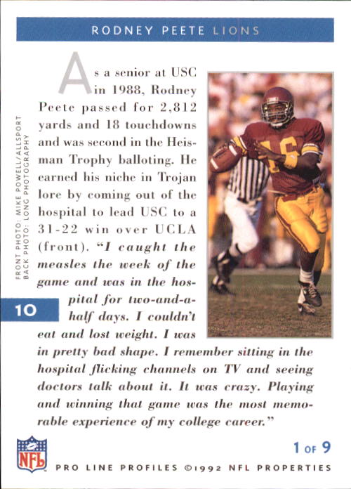 1992 Pro Line Profiles Football "Main Set" Base Cards #1 to #180 - Picture 21 of 360