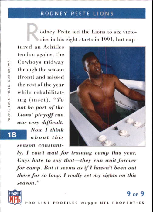 1992 Pro Line Profiles #18 Rodney Peete back image