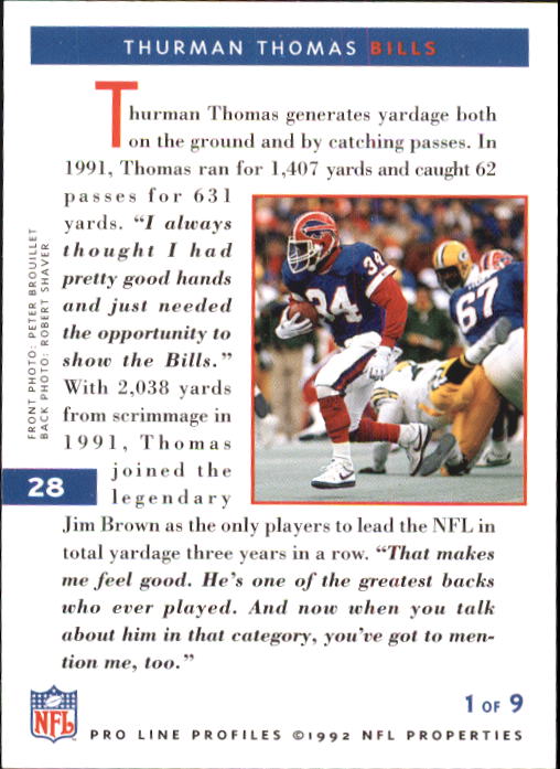 1992 Pro Line Profiles Football "Main Set" Base Cards #1 to #180 - Picture 57 of 360