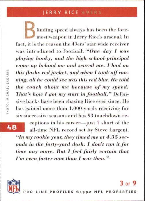 1992 Pro Line Profiles #48 Jerry Rice back image
