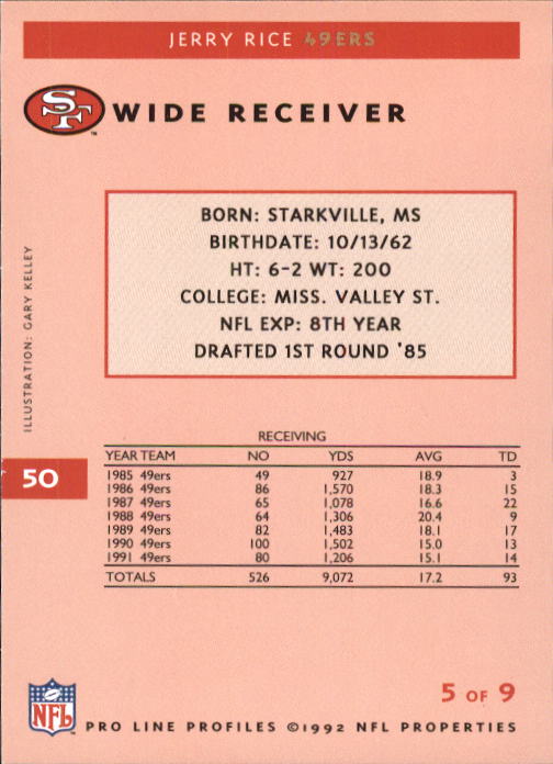 1992 Pro Line Profiles Football "Main Set" Base Cards #1 to #180 - Picture 101 of 360