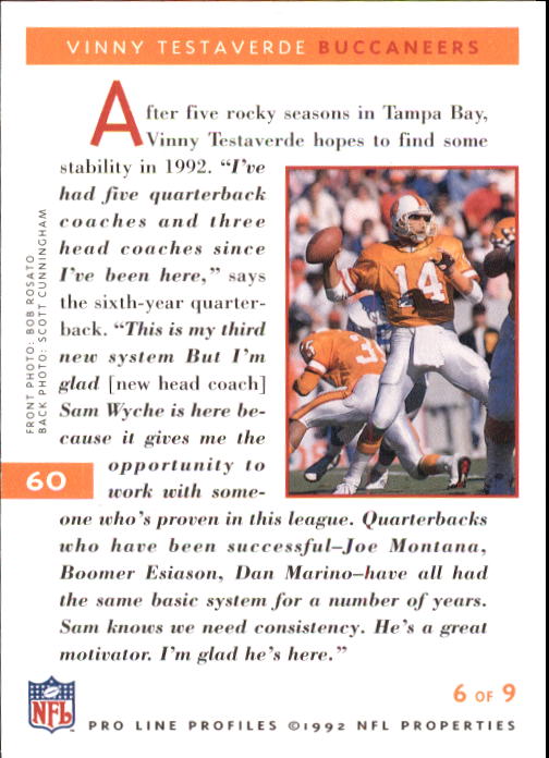 1992 Pro Line Profiles Football "Main Set" Base Cards #1 to #180 - Picture 121 of 360